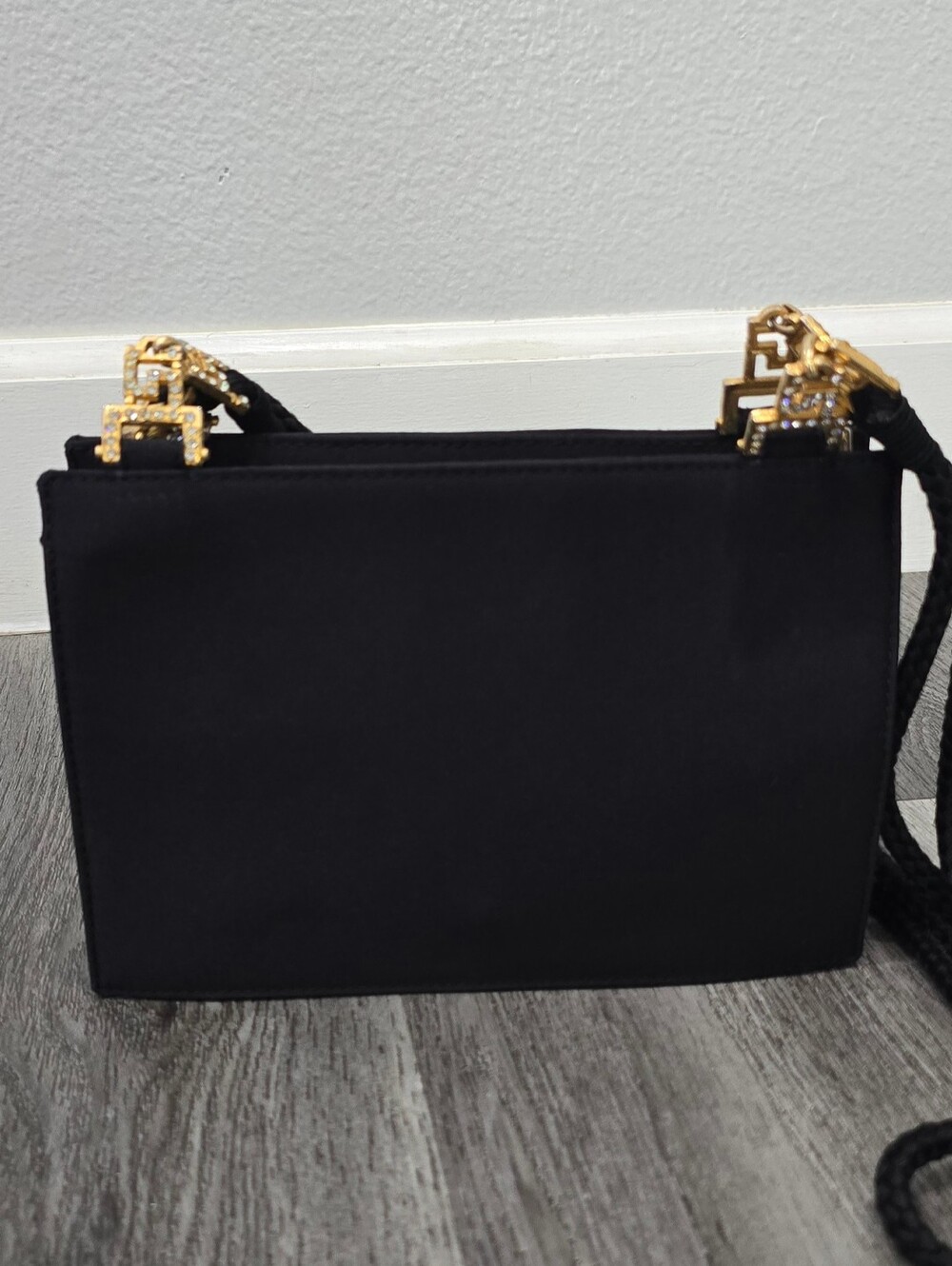 Rare Vintage 1992 Gianni Versace Couture Black Satin Rhinestone Medusa Bag - Picture 12 of 15